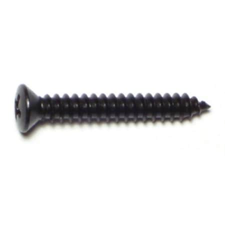 Sheet Metal Screw, #10 X 1-1/4 In, Black Steel Oval Head Phillips Drive, 25 PK